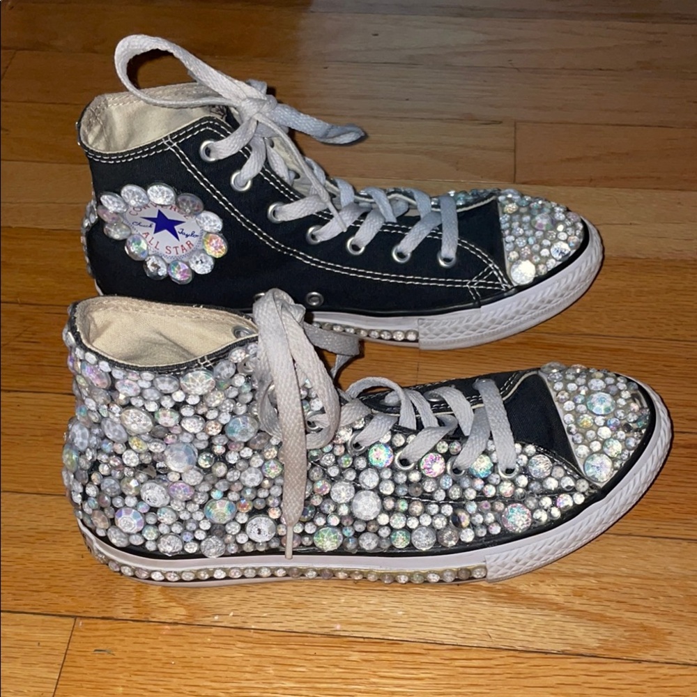 Converse Black and Silver Chuck Taylor Sneakers With Custom Embellishments